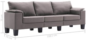 vidaXL Καναπές Taupe Τριθέσιοι ύφασμα