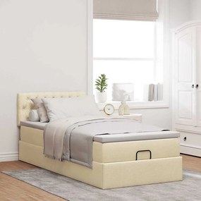 vidaXL Οθωμανικό κρεβάτι με στρώμα &amp; LEDs Cream 90x190cm ύφασμα