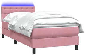 vidaXL Κρεβάτι Boxspring με Στρώμα Ροζ 80x220 εκ. Βελούδινο