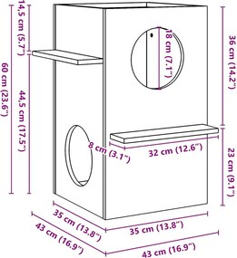 vidaXL σπιτάκι για γάτες Λευκό 43x43x60 cm από μασίφ ξύλο πεύκο