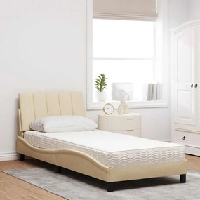 vidaXL Κρεβάτι με Στρώμα Hanko Κρεμ 90x200 εκ.Υφασμάτινο