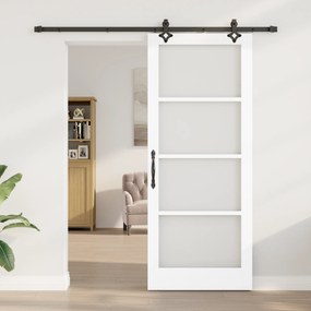 vidaXL Συρόμενη Πόρτα  με Σετ Υλικών 'ORKDAL' Λευκό Συμπαγές Ξύλο & Γυαλί