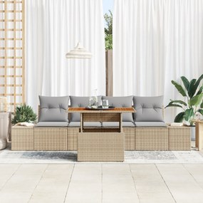 vidaXL Σετ Καναπέ Κήπου 5 Τεμαχίων με Μαξιλάρια Μπεζ Πολυ Ράταν