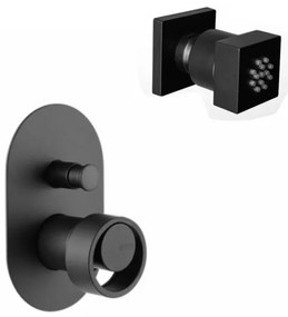 Armando Vicario Halo Black Matt Jet Τετράγωνο επιτοίχιο +Μίκτης εντοιχισμού 2 εξόδων με εκτροπέα