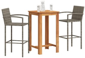 vidaXL Σετ Μπαρ Κήπου 3 Τεμ. Γκρι Μασίφ Ξύλο Ακακίας και Συνθ. Ρατάν