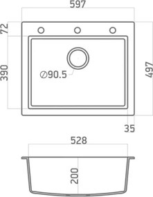 Sanitec Ultra Granite 809 (60x50) - Γρανιτένιος νεροχύτης - Bianco Stone
