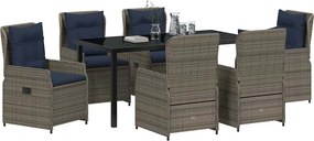 vidaXL Σέτ φαγητού για κήπο με μαξιλάρι 7 pcs Γκρι Πολυ ράταν