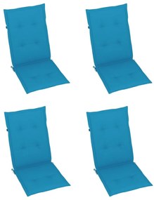 Καρέκλες Κήπου 4 τεμ. από Μασίφ Ξύλο Teak με Μπλε Μαξιλάρια - Μπλε