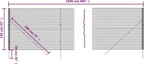 vidaXL Συρματόπλεγμα Περίφραξης Ανθρακί 1,4x25 μ. Γαλβανισμένο Ατσάλι