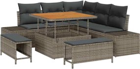 vidaXL Σετ Καναπέ Κήπου με μαξιλάρι 8 pcs Γκρι Πολυ ράταν