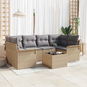 vidaXL Σετ Καναπέ Κήπου 7 Τεμαχίων με Μαξιλάρια Μπεζ Πολυ Ρατάν