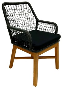 Intrahome Πολυθρόνα Elaiza Intrahome teak ξύλο και συνθετικό σχοινί σε φυσική-μαύρη απόχρωση με μαξιλάρι 58x60x90εκ | SKU: INTRAPA-454111116