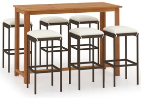 vidaXL Σετ Επίπλων Μπαρ Κήπου 7 Τεμαχίων Καφέ με Μαξιλάρια