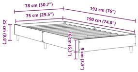 ΠΛΑΙΣΙΟ ΚΡΕΒΑΤΙΟΥ ΧΩΡΙΣ ΣΤΡΩΜΑ ΜΑΥΡΟ 75X190 CM 861094