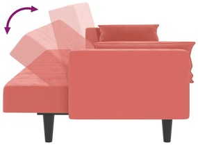 vidaXL Καναπές Κρεβάτι Διθέσιος Ροζ Βελούδινος με 2 Μαξιλ. & Υποπόδιο