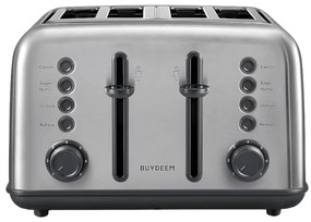 Τοστιέρα ψωμιού BUYDEEM DT640E, 1800W, 4 υποδοχές, 7 αυτόματα προγράμματα, 7 επίπεδα φρυγανίσματος, ενδεικτικές λυχνίες LED, δίσκοι ψίχας, High pop-up, Inox