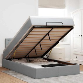 vidaXL Οθωμανικό κρεβάτι με στρώμα &amp; LEDs Ανοιχτό γκρι Ύφασμα