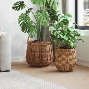 vidaXL Καλάθι Φυτών με αποθήκευση 2 pcs Καφέ Ράτταν Λατσάκ