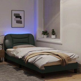 vidaXL Πλαίσιο Κρεβατιού με LED Σκούρο Γκρι 90x190 εκ. Ύφασμα