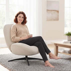 Sessel Wohnzimmer Drehbar Loungesessel mit Breiter Sitzfläche, Integrierter Armlehne, Chenille-Optik, Cremeweiß