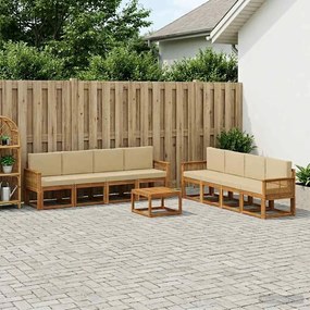 vidaXL Σειρά Καναπέ Εξωτερικού 9 pcs Φυσικό και Μπεζ Πολυεστέρας