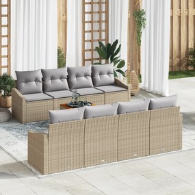 vidaXL σετ 9 τεμαχίων καναπέ κήπου με μαξιλάρια μπεζ πολυ ρατάν ακακία