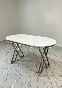 Stewehome Τραπέζι Oslo Λευκό Οβάλ με Ασημί Μεταλλική Βάση Χ 170x90x75 cm