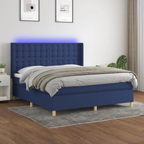 ΚΡΕΒΑΤΙ BOXSPRING ΜΕ ΣΤΡΩΜΑ &amp; LED ΜΠΛΕ 160X200 ΕΚ. ΥΦΑΣΜΑΤΙΝΟ 3139211