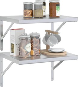 vidaXL Ράφια Τοίχου 2 τεμ. Ασημί 50x40 εκ. Ανοξείδωτο Ατσάλι