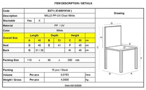 Καρέκλα PP MILLS Λευκή 40x53x88cm