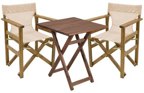 Dining table Retto set of 3 pieces solid beech wood walnut-ecru 60x60x71cm 60x60x71 εκ.