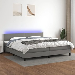3133022 vidaXL Κρεβάτι Boxspring με Στρώμα &amp; LED Σκ.Γκρι 200x200εκ. Υφασμάτινο Γκρι, 1 Τεμάχιο