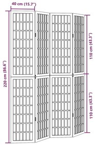 Διαχωριστικό Χώρου με 4 Πάνελ Μαύρο από Μασίφ Ξύλο Παυλώνιας - Μαύρο