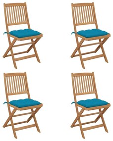 Καρέκλες Κήπου Πτυσσόμενες 4 τεμ Μασίφ Ξύλο Ακακίας &amp; Μαξιλάρια - Μπλε