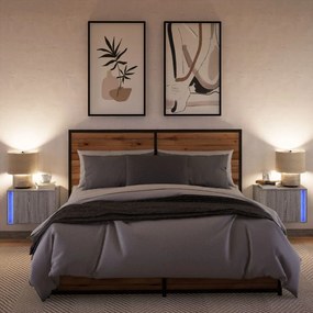 VidaXL Κομοδίνα Επιτοίχια με Φώτα LED 2 τεμ. Γκρι Sonoma