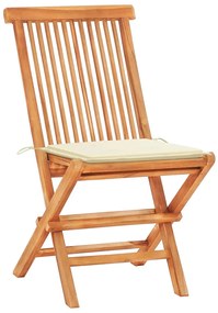 vidaXL Σετ Επίπλων Mπιστρό 3 τεμ. Μασίφ Ξύλο Teak με Κρεμ Μαξιλάρια