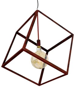 GloboStar® CUBE 01673 Μοντέρνο Κρεμαστό Φωτιστικό Οροφής Μονόφωτο 1 x E27 Καφέ Σκουριά Μεταλλικό Πλέγμα Μ70 x Π70 x Υ87cm