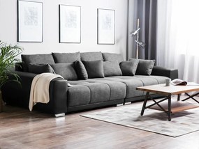 Πολυμορφικός καναπές Berwyn 598, Μαύρο, Γκρι, 308x136x84cm, Πόδια: Μέταλλο,Ευκάλυπτος