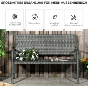 Outsunny Πάγκος Κήπου, σε εμφάνιση Rattan, με ατσάλινο πλαίσιο, για 2 άτομα, Καφέ, 122 x 60 x 87cm