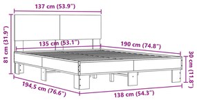 Πλαίσιο Κρεβατιού Γκρι Sonoma 135x190 εκ. Επεξ. Ξύλο &amp; Μέταλλο - Γκρι