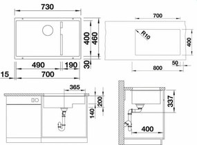 Blanco Subline 700-u Level - Υποκαθήμενος Νεροχύτης Κουζίνας Γρανίτη 73x46 - Black