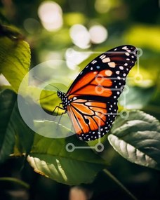 Intra Συλλεκτικό Ξύλινο Παζλ Plywood 4mm - Πορτοκαλί και μαύρη πεταλούδα στο πράσινο φύλλο Σε Ξύλινο Κουτί - Διαστάσεις: 10x10 cm – 25 κομμάτια