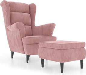 vidaXL Πολυθρόνα Ροζ Βελούδινη με Σκαμπό