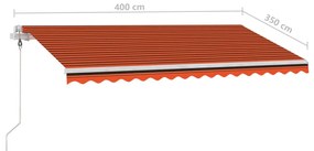 Τέντα Αυτόματη με LED&amp;Αισθητ. Ανέμου Πορτοκαλί/Καφέ 400x350 εκ. - Πολύχρωμο