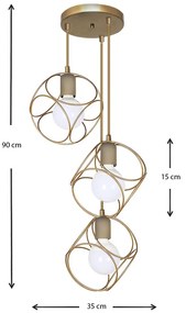 Φωτιστικό οροφής Lusita Megapap E27 μεταλλικό τρίφωτο χρώμα χρυσό 35x35x90εκ.