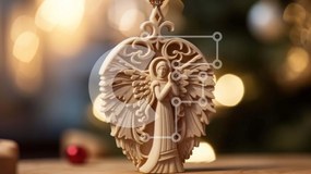 Intra Συλλεκτικό Ξύλινο Παζλ Plywood 4mm - Ξύλινο ειδώλιο αγγέλου με χριστουγεννιάτικα στολίδια Σε Ξύλινο Κουτί - Διαστάσεις: 10x10 cm – 25 κομμάτια