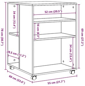 Βοηθητικό Τραπέζι με Ρόδες Καπνιστή Δρυς 55x60x78 εκ. Επ. Ξύλο - Καφέ