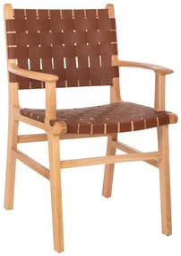 ARMCHAIR FELIPE  TOON WOOD PU LEATHER BROWN 62x59x86Hcm.