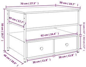 Τραπεζάκι Σαλονιού Καφέ Δρυς 70x50x50 εκ. Επεξ. Ξύλο/Μέταλλο - Καφέ