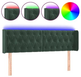 Κεφαλάρι Κρεβατιού LED Σκούρο Πράσινο 147x16x78/88εκ. Βελούδινο - Πράσινο